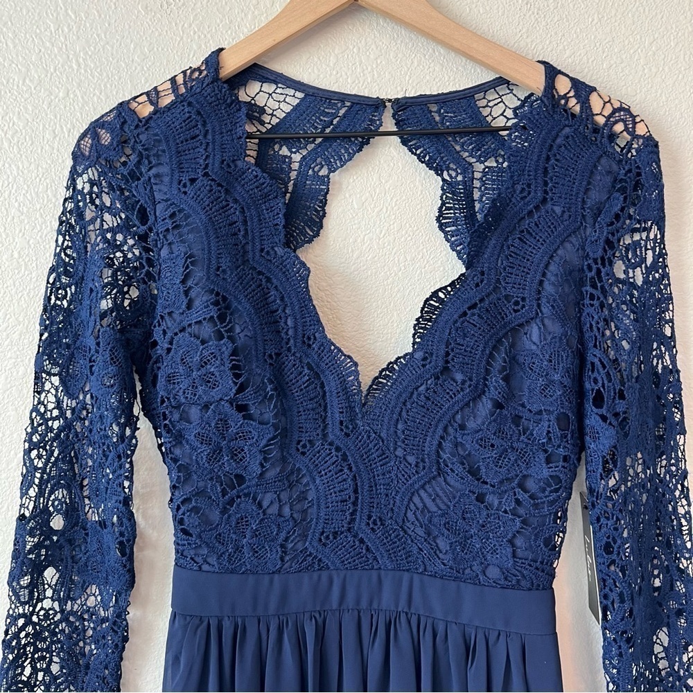 NWT Lulu's Navy Blue Awaken My Love Long Sleeve Lace Maxi Dress- Size M - Picture 13 of 14